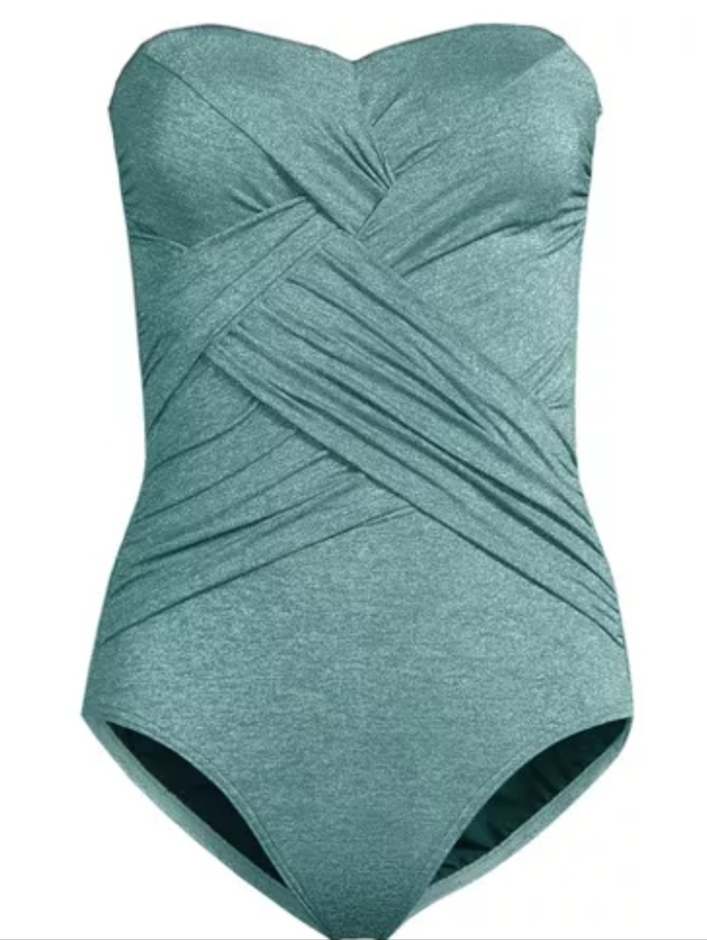 Lands' End Slender Suit Shine Bandeau Tummy Control High Leg One Piece Suit Sage - Picture 3 of 7